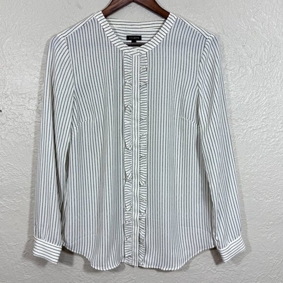 Talbots Blouse Top Small Ruffled Button Geometric Minimalist Quiet Luxury Career - Picture 1 of 11